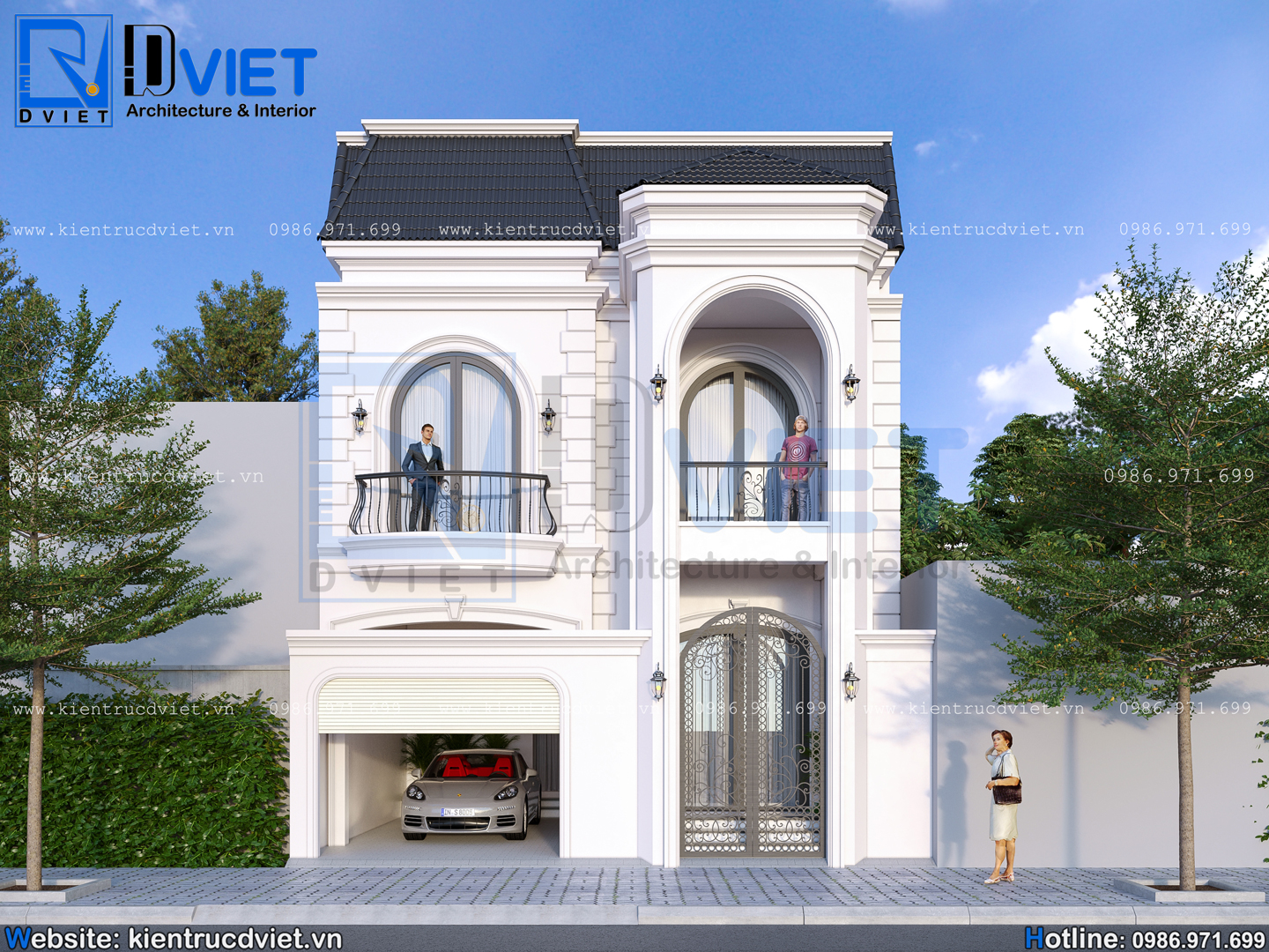 Thiết kế biệt thự phố tân cổ điển 2 tầng 8,5x12m tại Hưng Yên BT 140